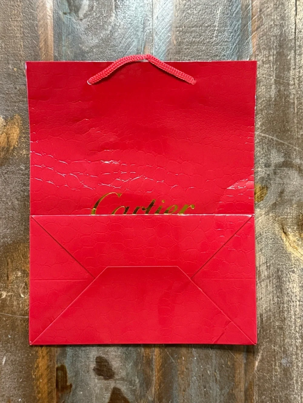Cartier Red w/Gold Logo Croc Embossed Boutique Gift Bag NWOT